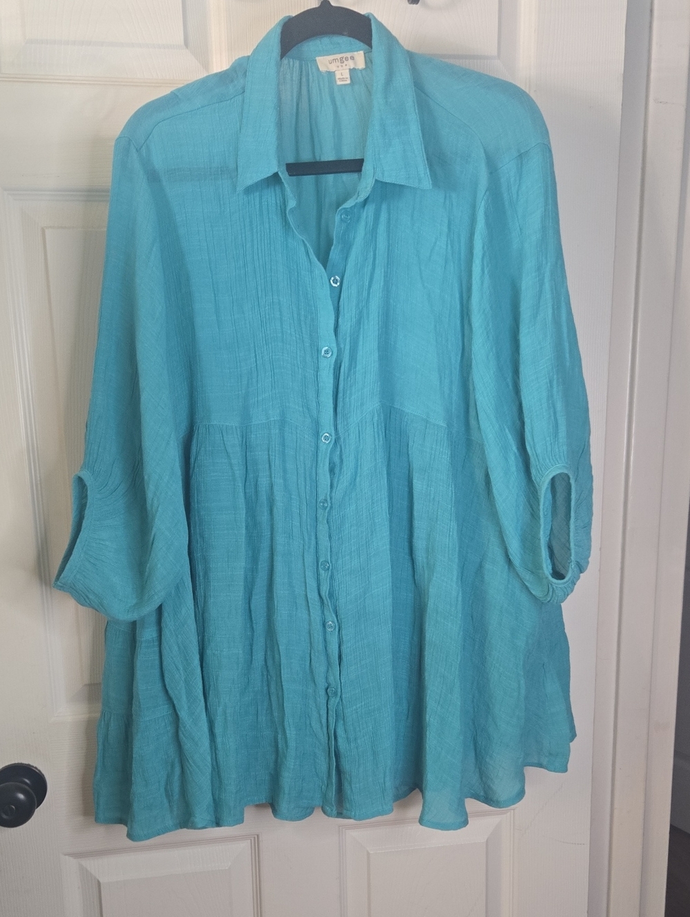 Umgee Aqua Button-Down Gauze Tunic - Picture 1 of 3